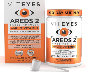 Viteyes Areds 2 Powder + Multivitamin All-In-One, Macular Protection, Alternative To Areds 2 Chewables, No Pills, Lutein & Zeaxanthin, Areds 2 Eye Vitamins Drink, Natural Orange Flavor, 90 Scoops