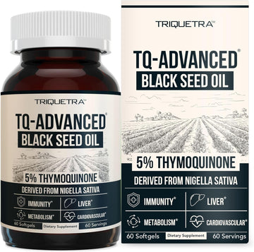 Black Seed Oil Capsules | 5% Thymoquinone - TQ-Advanced? | Maximum Strength - 500 mg of Oil per Capsule - 15:1 Oil Concentrate from Nigella Sativa, Raw Form, Vegan, Glass Bottle (60 Capsules)