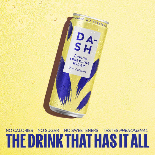 Dash Water Lemon - 12 X Lemon Flavoured Sparkling Spring Water - No Sugar, No Sweetener, No Calories - Infused With Wonky Fruit (12 X 330Ml Cans)