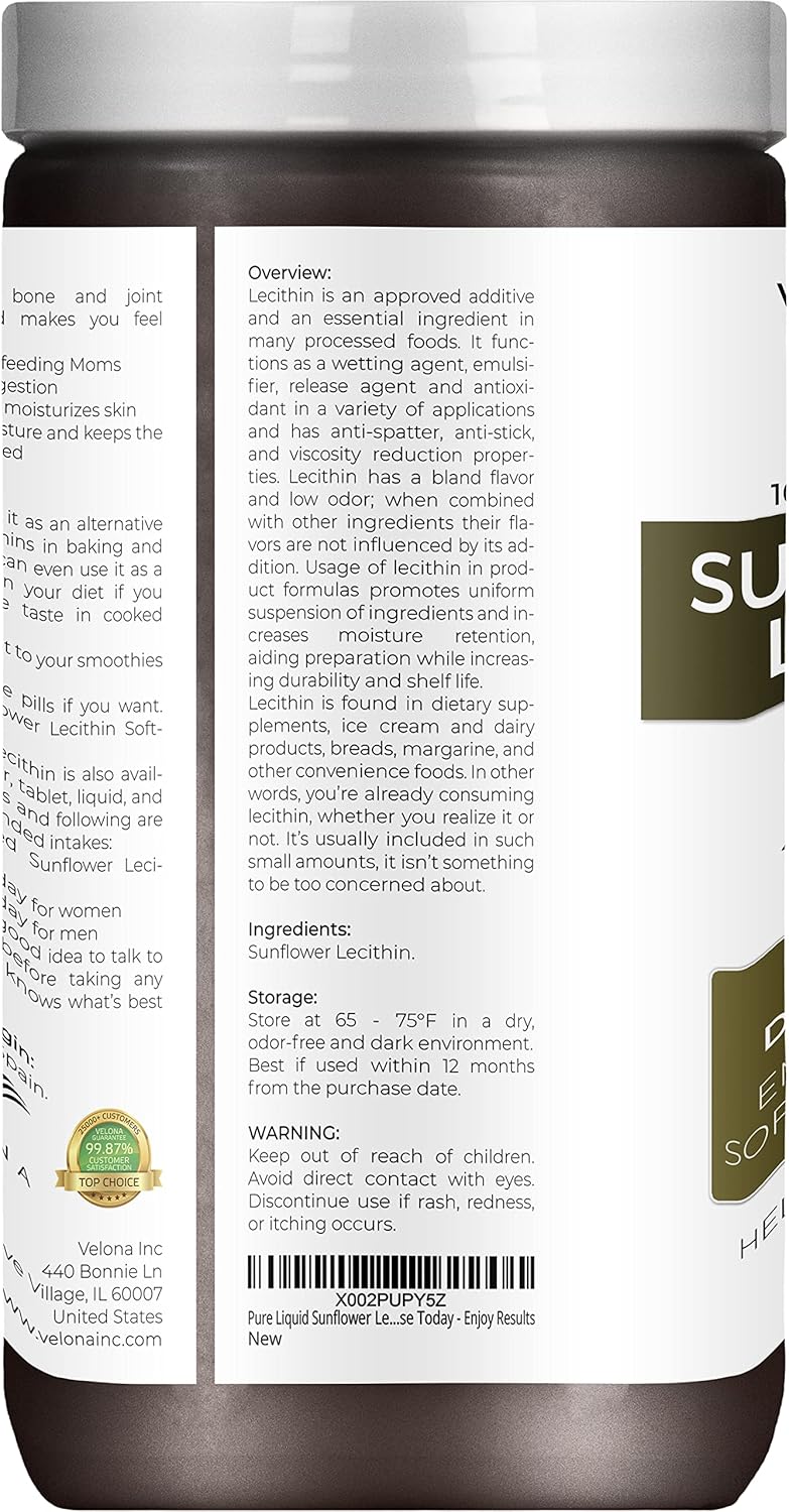 velona Pure Liquid Sunflower Lecithin 64 oz | Food Grade | Unbleached | Emulsifier, Stabilizer, Softener, Smoother, Wetting Agent | Use Today - Enjoy Results : Health & Household