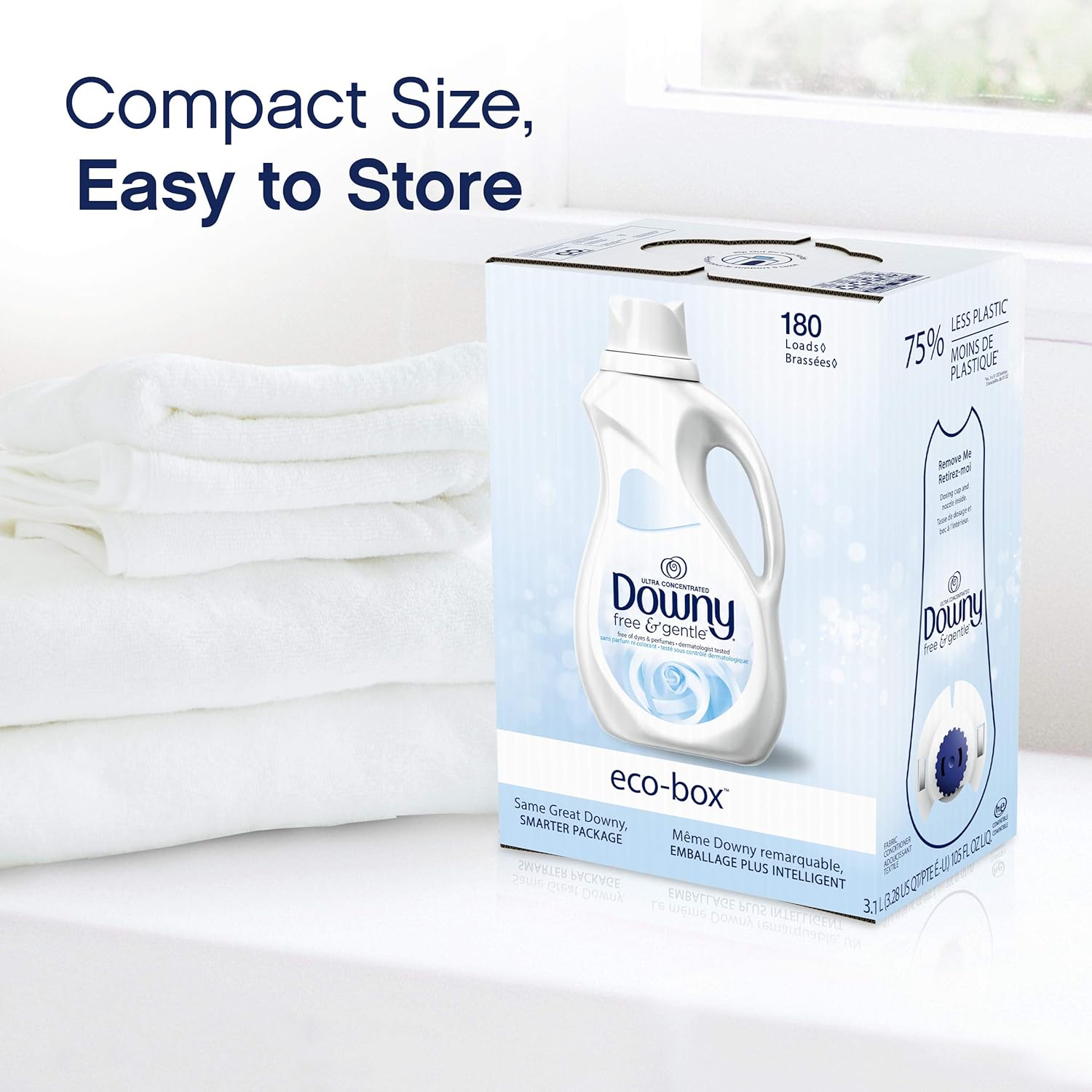 Downy Eco-Box Ultra Concentrated Laundry Fabric Conditioner Liquid, Free & Gentle, 180 Loads, 105 Fl Oz