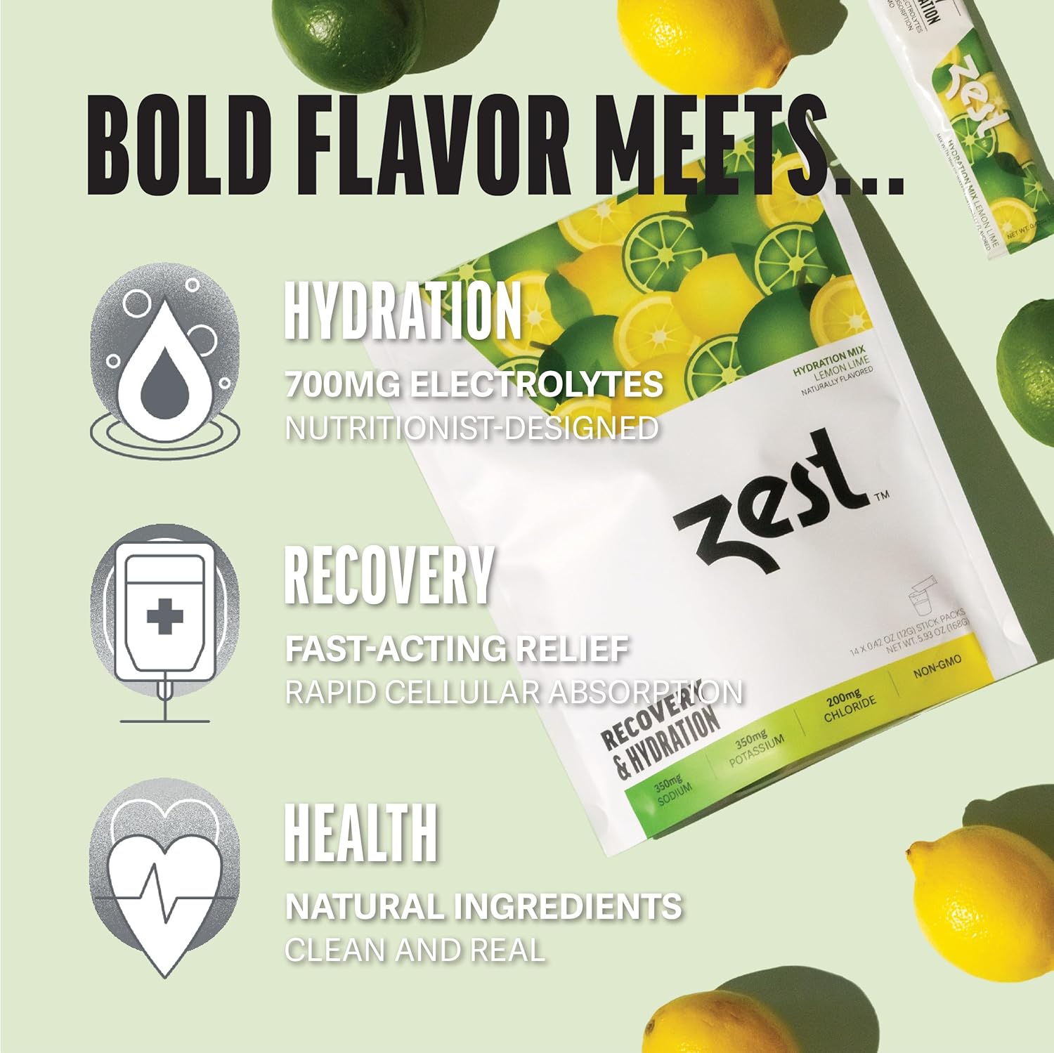 Zest Hydration Packets - Electrolyte Powder - Lemon Lime - Mix w/Water