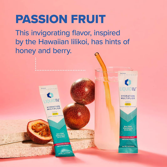 Liquid I.V. Hydration Multiplier - Passion Fruit - Hydration Powder Packets | Electrolyte Powder Drink Mix | Easy Open Single-Serving Sticks | Non-Gmo | 1 Pack (16 Servings)