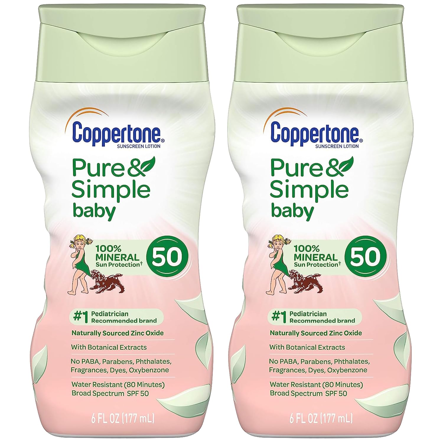 Coppertone Pure Simple Baby Tear Free Mineralbased Sunscreen Lotion Broad Spectrum Spf 50, 6 Fluid Ounce (Pack Of 2), 12 Fl Oz