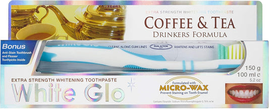 White Glo Premium Coffee & Tea Drinkers Formula Intense Extra Whitening Toothpaste & Toothbrush-100Ml New