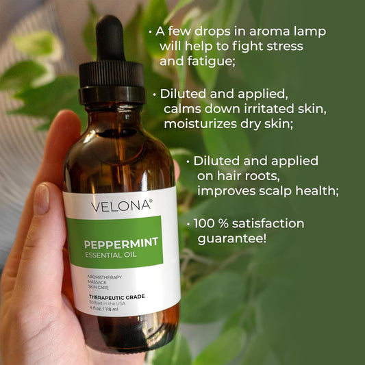 Peppermint Essential Oil By Velona - 32 Oz | Therapeutic Grade For Aromatherapy Diffuser Undiluted