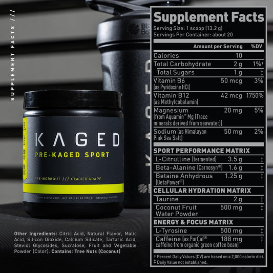 Kaged Athletic Sport Pre Workout Powder | Glacier Grape | Energy Suppl