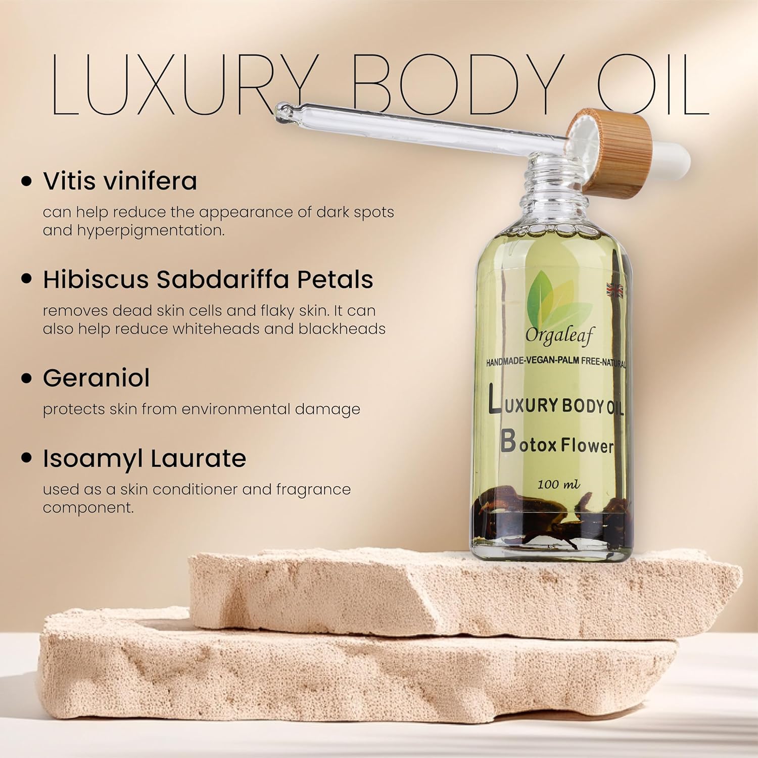 Orgaleaf Luxury Body Oil, Botox Flower, Handmade, Natural, Vegan, 100 ml : Amazon.co.uk: Beauty