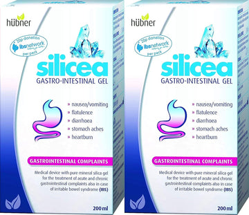 Hubner Silicea Gastrointestinal Gel Stomach Ache, Flatulence, Nausea, Vomiting, Diarrhoea And Heartburn 200Ml (Twin Pack)