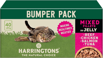 Harringtons Complete Wet Pouch Grain Free Hypoallergenic Adult Cat Food Mixed In Jelly Pack 40X85G - Beef, Chicken, Salmon & Tuna- Making Mealtimes MeatierHarrwcatm-C40