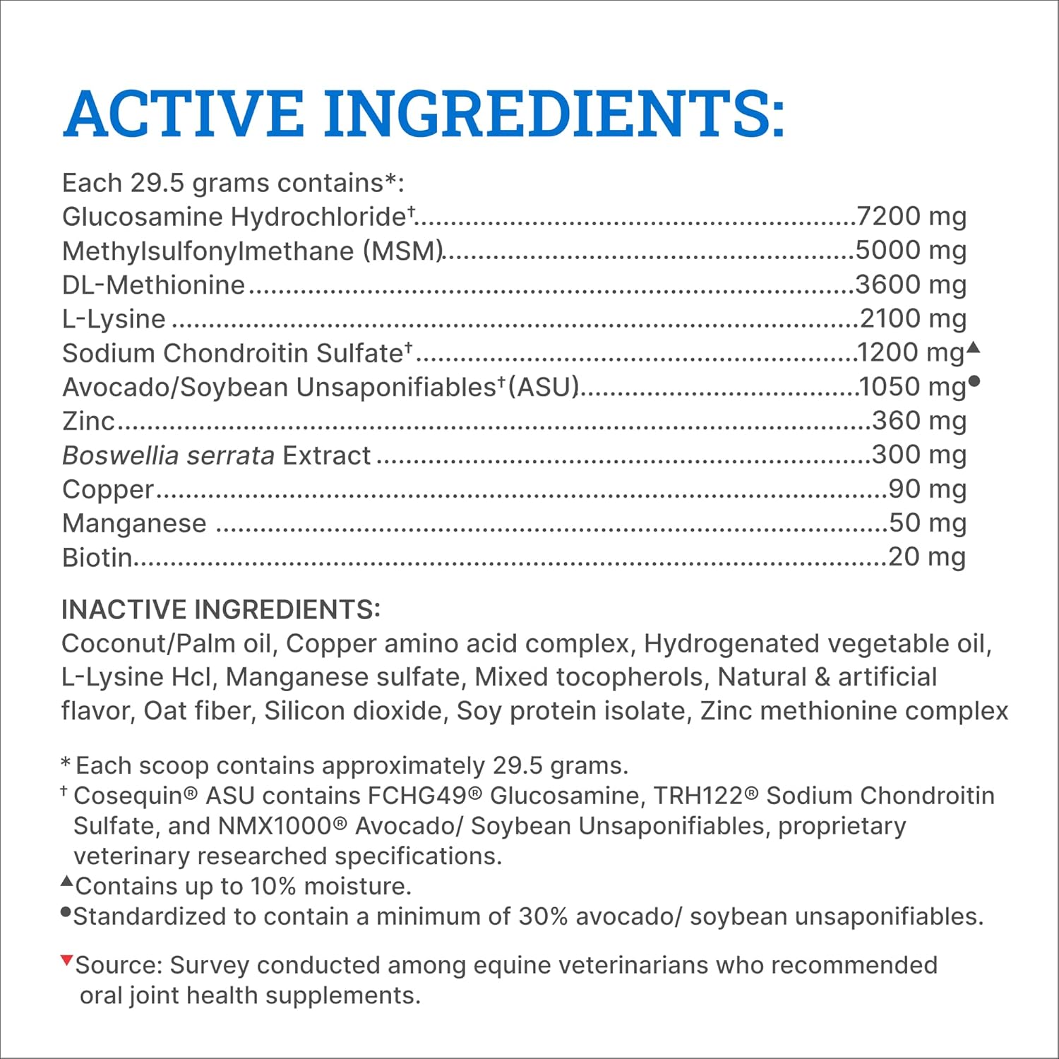 Nutramax Laboratories Cosequin ASU Joint & Hoof Pellets Joint Health Supplement for Horses - Pellets with Glucosamine, Chondroitin, MSM, and Biotin, 1200 Grams : Pet Supplies