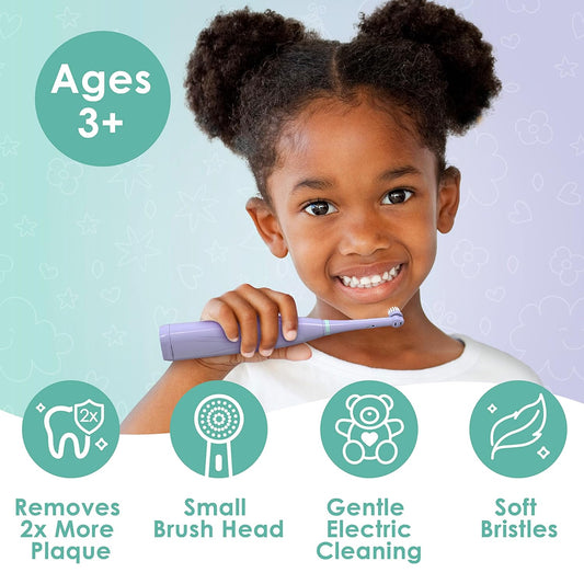 BrusheezĀ® Kidsā Electric Toothbrush Set - Safe & Effective for Ages 3+ - Parent Tested & Approved with Gentle Bristles, 2 Brush Heads, Rinse Cup, 2-Minute Timer, & Storage Base (Luna The Llama)