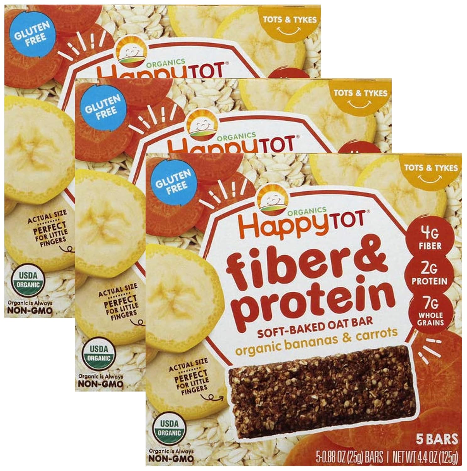 Happy Tot Organics Oat Bars, Organic Bananas & Carrots (Box Of 5) (Pack Of 3)