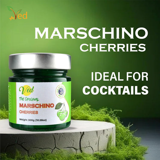 Ved Gourmet Original Green Maraschino Cherries - Italian Cherry For Old-Fashioned Cocktails - Vegan Cocktail, Bourbon Cherries In Natural Syrup For Cocktail Garnish, (600 G(Pack Of 2))