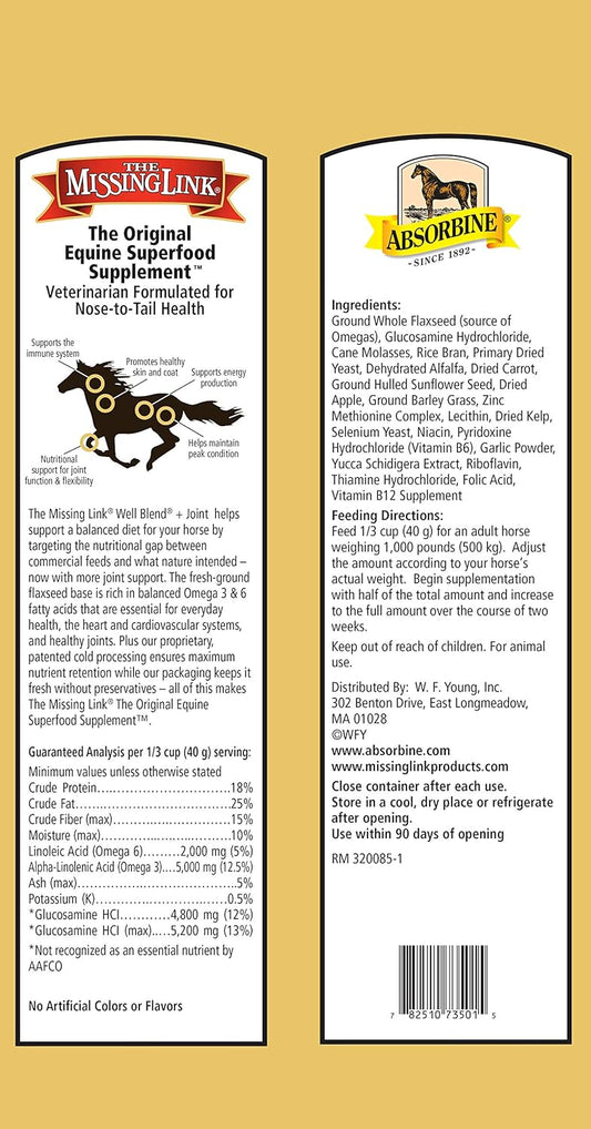 The Missing Link Equine Well Blend + Joint Superfood Supplement Powder, 10.6 Lb. Bag / 120 Day Supply
