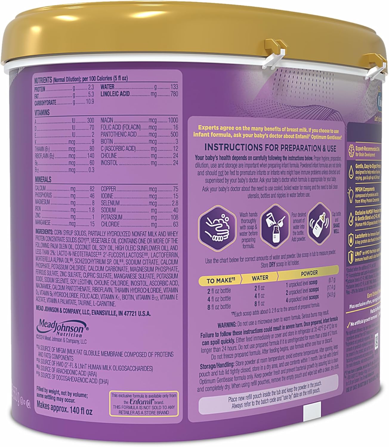 Enfamil Optimum Gentlease Baby Formula, Our Closest Formula To Breast Milk For Fussiness, Crying, Gas & Spit-Up, Immune-Supporting Lactoferrin Also Found In Breast Milk, 19.5 Oz : Baby