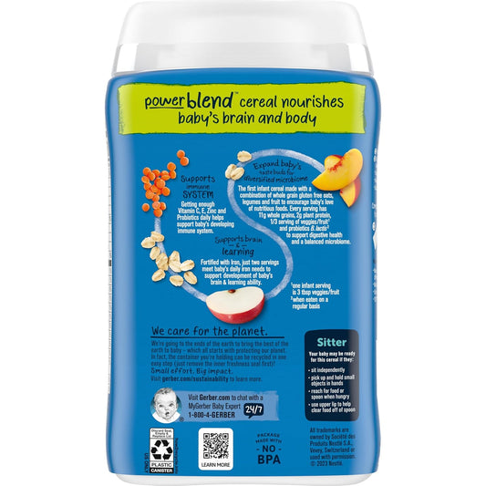Gerber Baby Cereal 2Nd Foods Probiotic, Powerblend, Oatmeal Lentil Peach Apple, 8 Ounce