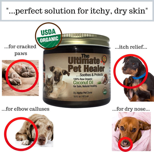 100% Organic Coconut Oil For Dogs & Cats - Coconut Oil For Dogs Skin And Coat - Dog Lotion For Dry Itchy Skin - Dog Moisturizer For Dry Skin - 16 Fl Oz - Soothes Itchy Skin Allergies