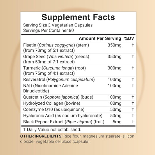 Naturebell Nad+ 1,500Mg Per Serving, 240 Veggie Capsules | 10-In-1 Complex With Resveratrol Plus Hyaluronic Acid, Quercetin, Fisetin, Collagen, & More – Nicotinamide Supplement – Non-Gmo