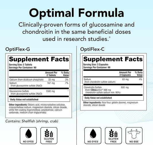 Theralogix Optiflex Complete - 90-Day Supply - Glucosamine & Chondroitin Supplement - Support Healthy Joint Function - Joint Supplements For Women & Men - Nsf Certified - 180 Caps & 180 Tabs