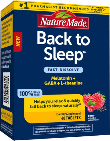 Nature Made Back To Sleep, Melatonin Fast-Dissolve, Helps You Fall Back To Sleep Naturally, L-Theanine And Gaba To Help Relax And Calm Your Mind, 40 Tablets