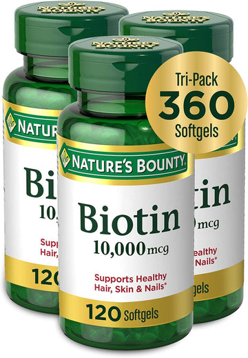 Nature'S Bounty Biotin 10,000Mcg, Supports Beautiful Hair, Glowing Skin And Healthy Nails, Rapid Release Softgels, 120 Count (Pack Of 3)