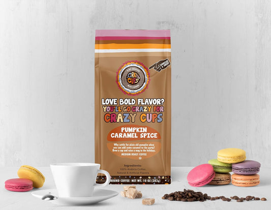 Crazy Cups Flavored Ground Coffee, Pumpkin Caramel Spice Coffee, In 10 Oz Bags, For Brewing Flavored Hot Or Iced Pumpkin Spice Coffee, 3 Pack