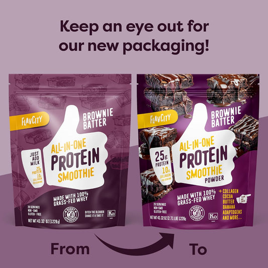 Flavcity Grass Fed Whey Protein Powder - Butter Coffee - 25G Protein, 10G Collagen & 87Mg Caffeine - Made With Organic Reishi & Cordyceps - Gluten Free & No Added Sugars (20 Servings)