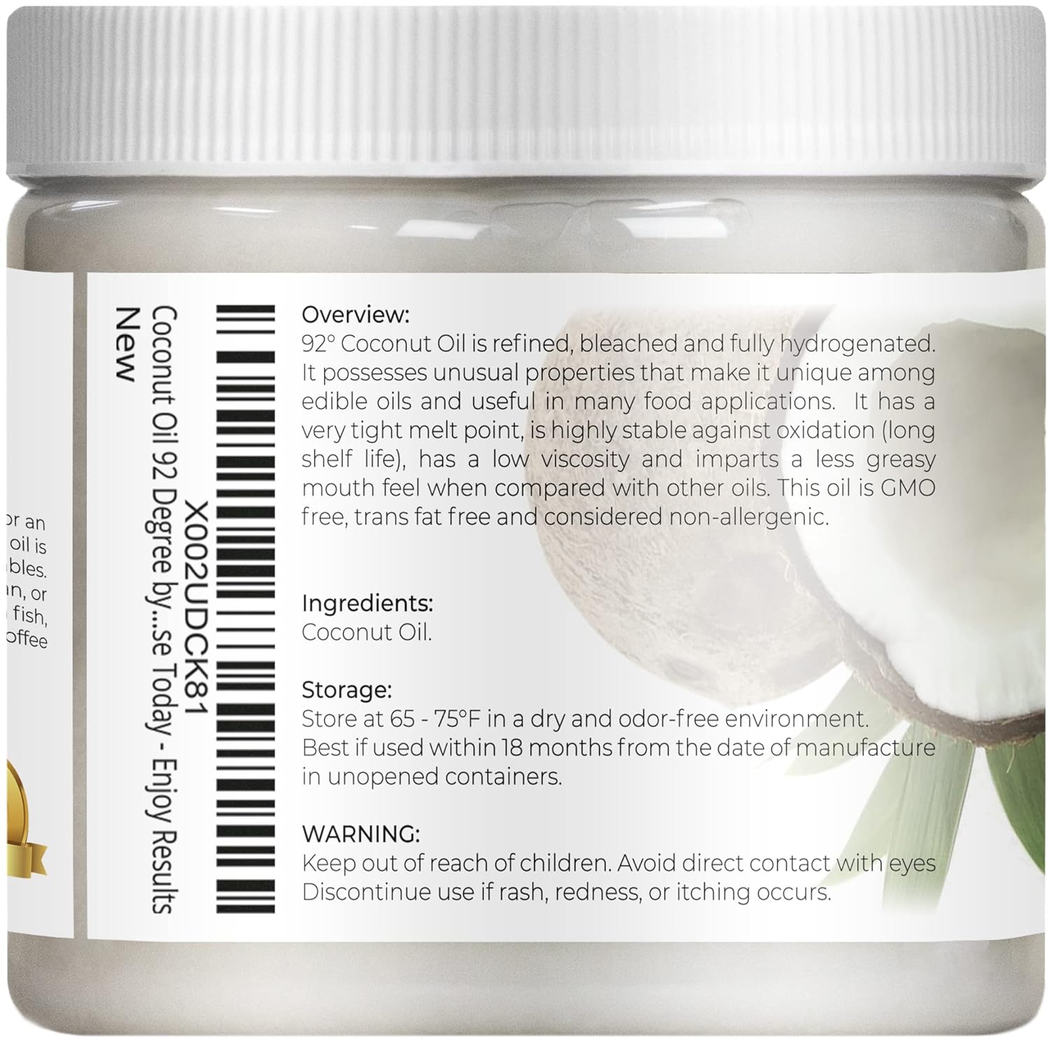 velona Coconut Oil 92 Degree 16 oz | 100% Pure and Natural Carrier Oil | in jar | Refined, Cold pressed | Skin, Face, Body, Hair Care | Use Today - Enjoy Results : Beauty & Personal Care