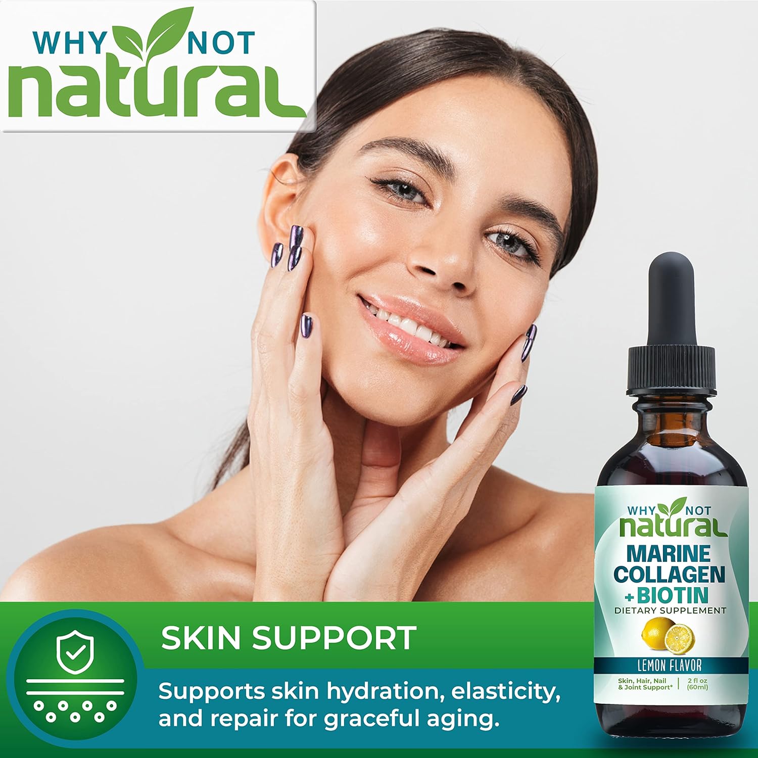 Why Not Natural Liquid Collagen for Women and Men with Biotin - Marine Collagen Elixir Plus Biotin Drops Supplements for Hair Growth, Skin, and Nails : Health & Household
