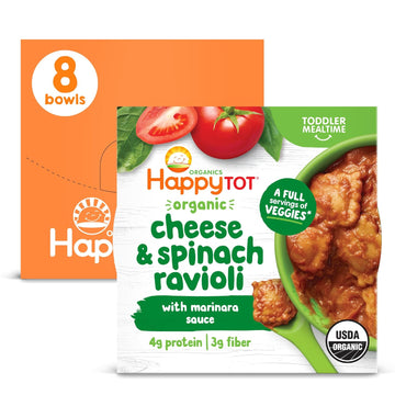 Happy Tot Organics Love My Veggies Bowl, Cheese & Spinach Ravioli With Marinara Sauce, 4.5 Ounce Pouch (Pack Of 8) Packaging May Vary