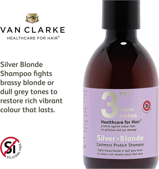 3'''More Inches Silver Blonde Shampoo - Colour Correcting Purple Shampoo For Blonde Hair - Cashmere Protein & Uv Hair Protector - Silicone & Sulphate Free - Hair Care By Michael Van Clarke