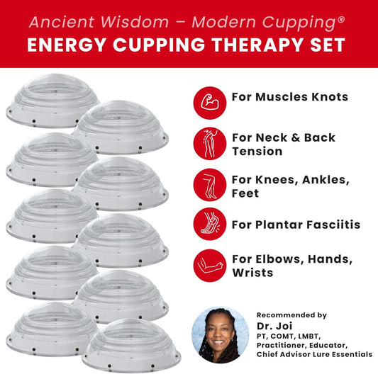 Lure Essentials Cupping Therapy Set 10 Professional Silicone Cupping Cups For Muscle Knots, Joints, Muscles, Arms And Feet