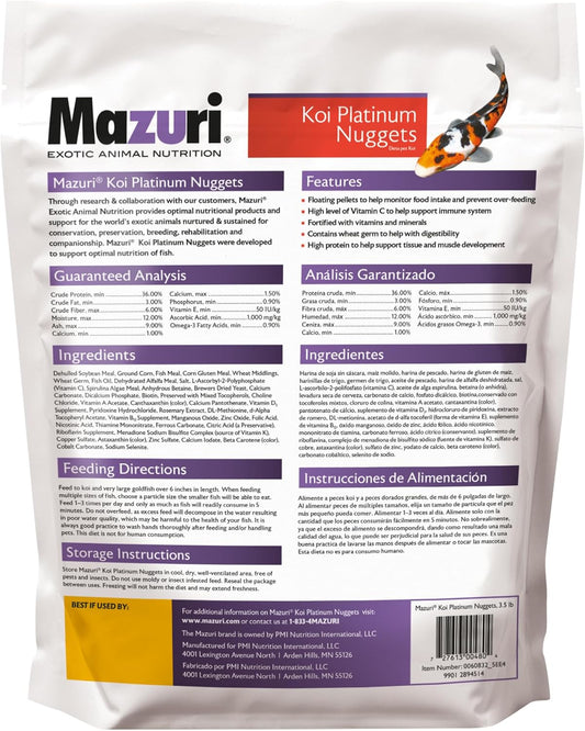 Mazuri Koi | Platinum Nuggets Nutritionally Complete Koi Fish Food | For Medium Koi - 3.5 Pound (3.5 Lb.) Bag