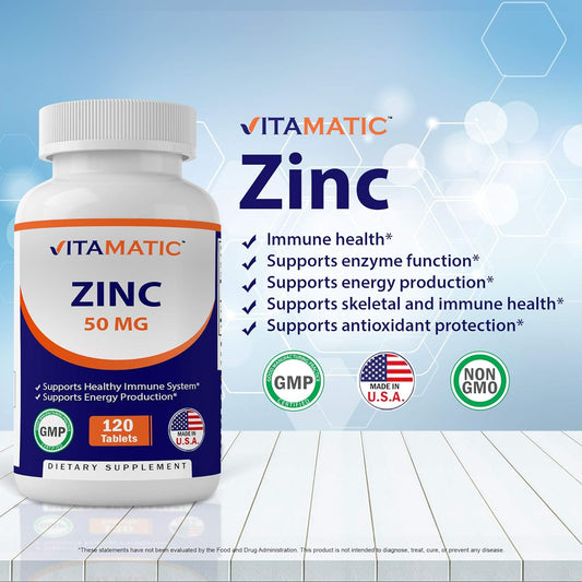2 Pack - Vitamatic Zinc 50Mg As Zinc Gluconate 120 Count - Immunity Su