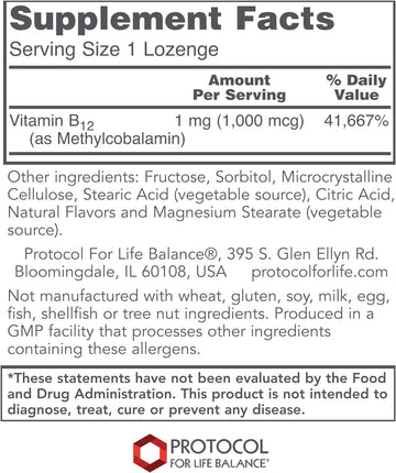 Protocol Methyl B12 1,000Mcg - Vitamin B12 For Homocysteine Metabolism* - Supports Brain Health & Healthy Nervous System* - Kosher, Halal & Vegan - 100 Lozenges