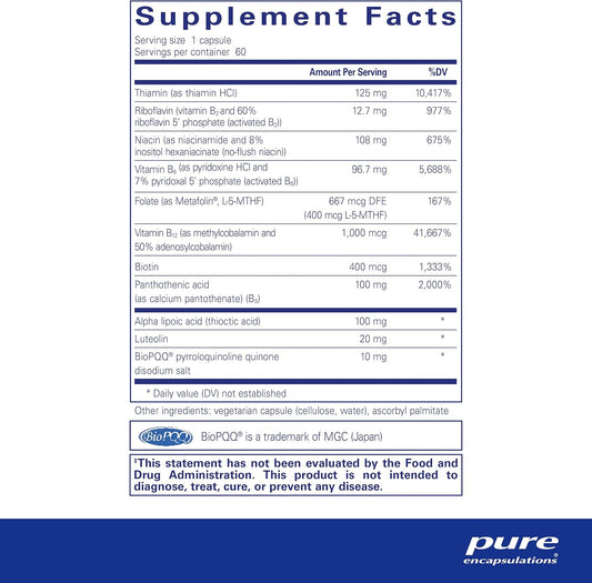 Pure Encapsulations Ultra B-Complex With Pqq | Vitamin B Supplement To Support Nerves, Cells, Methylation, And Mitochondrial Health* | 60 Capsules