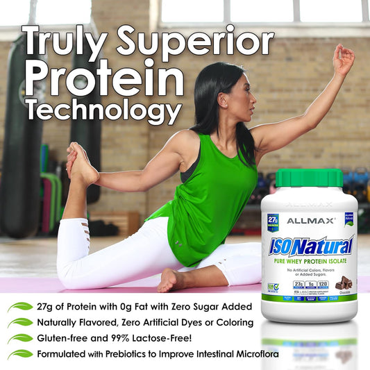 Allmax Isonatural Whey Protein Isolate, Chocolate - 2 Lb - 27 Grams Of