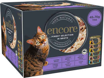 Encore 100% Natural Wet Cat Food, Multipack Chicken And Fish Selection In Broth 70 G Tins (Total Of 48 Tins)Enc4123