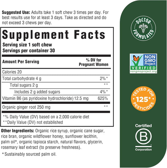 Megafood Baby & Me 2 Prenatal Morning Sickness Relief Soft Chews -With Real Ginger And Vitamin B6 - Vegetarian - Made Without 9 Food Allergens - Honey Lemon Ginger Flavor - 30 Chews