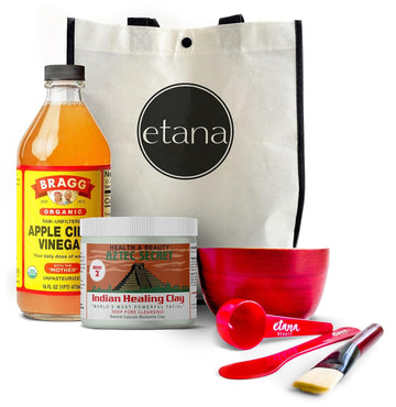 Aztec Secret Aztec Clay Premium Mask Set By Etana Beauty β All-In-One Kit Includes 1Lb Indian Healing Clay, 16Oz Bragg'S Apple Cider Vinegar, Natural Bamboo Bowl, Stir, Scoop, Brush & Tote
