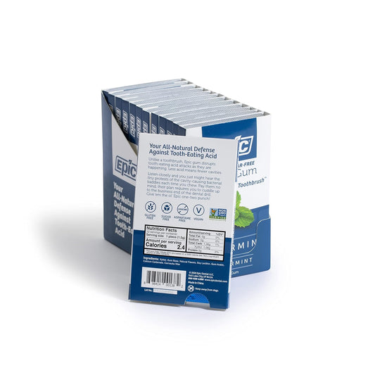 Epic Xylitol Chewing Gum - Sugar Free & Aspartame Free Chewing Gum Sweetened W/Xylitol For Dry Mouth & Gum Health (Peppermint, 12-Piece Pack, 12 Packs)