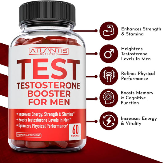 Testosterone Booster For Men Gummies - Male Enhancement, Boosts Energy, & Optimizes Physical Performance. Formulated With Tribulus, Horny Goat Weed, Saw Palmetto, Maca Root & More - 60 Gummies