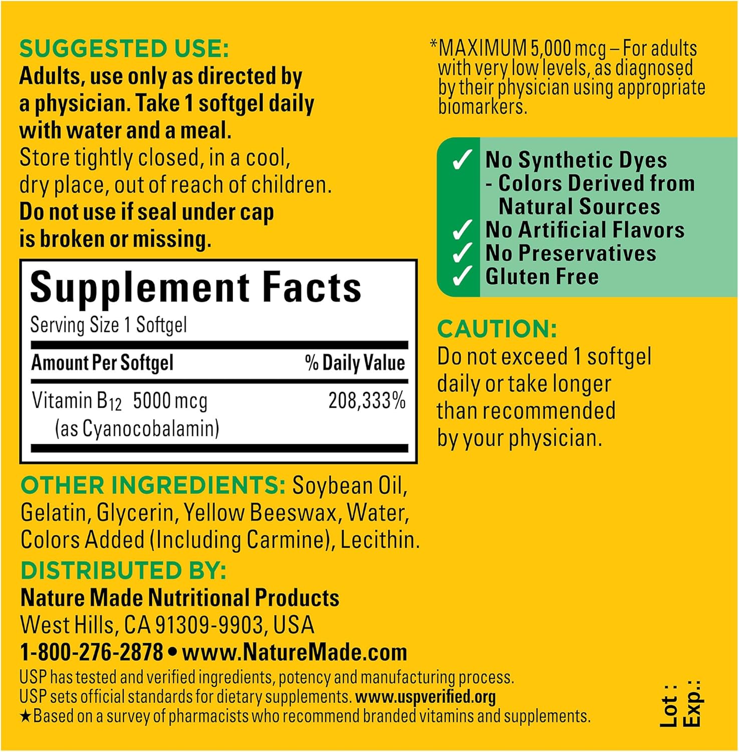 Nature Made Maximum Strength Vitamin B12 5000 Mcg, Dietary Supplement For Energy Metabolism Support, 60 Softgels, 60 Day Supply : Health & Household