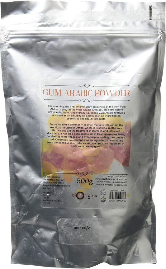 Mystic Moments | Gum Arabic Powder | Acacia Arabica | Natural Emulsifier & Thickener | Soothing & Anti-Inflammatory | Ideal For Creams, Lotions & Beauty Formulations | Pure Cosmetic Grade | 500G