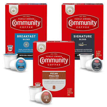 Community Coffee Variety Pack 72 Count Coffee Pods, Medium, Dark Roast And Flavored, Compatible With Keurig 2.0 K-Cup Brewers, 24 Count (Pack Of 3)