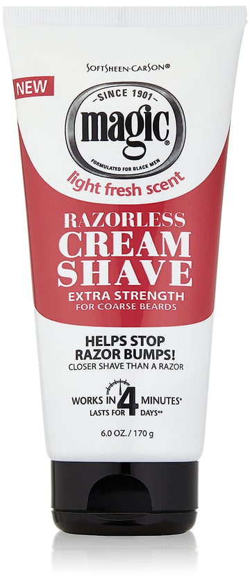 SoftSheen-Carson Magic Razorless Shaving Cream for Men, Hair Removal Cream, Extra Strength for Coarse Beards, No Razor Needed Depilatory Cream Works in 4 Minutes for Coarse Hair, 6 oz