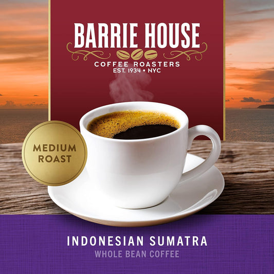 Barrie House Indonesian Sumatra Single Origin Whole Bean Coffee, 2 Lb Bag | Fair Trade Organic Certified | Medium Roast | Aromatic Bold Flavor | 100% Arabica Coffee Beans