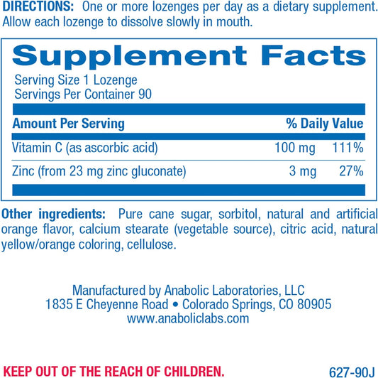 Anabolic Laboratories Zinc Lozenges For Adults With Vitamin C - 90 Ora