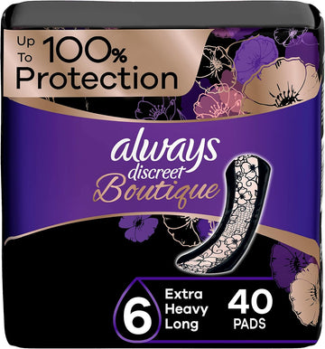 Always Discreet Boutique Incontinence Pads, For Bladder Leaks, Extra Heavy Absorbency, Long Length, 20 Count X 2 Packs (40 Count Total) (Packaging May Vary)